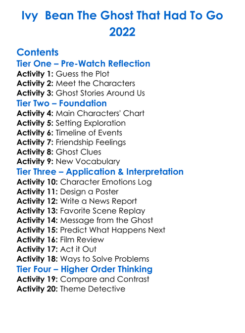 Ivy Bean The Ghost That Had To Go 2022 Worksheet Activity Booklet