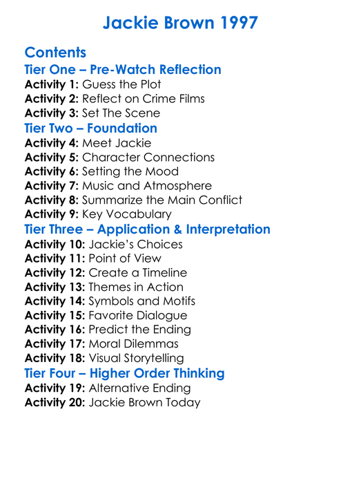 Jackie Brown 1997 Worksheet Activity Booklet