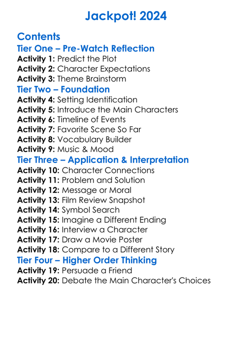 Jackpot 2024 Worksheet Activity Booklet