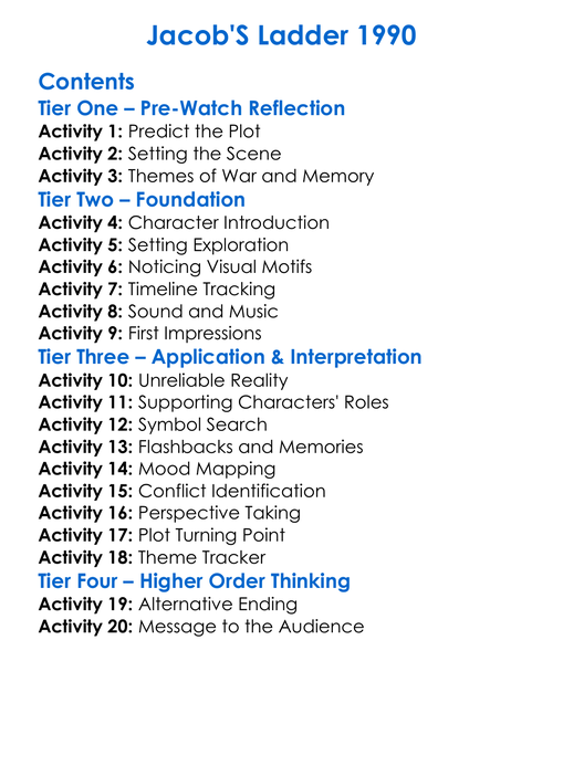 Jacobs Ladder 1990 Worksheet Activity Booklet
