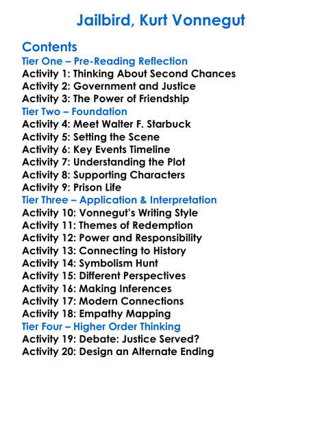 Jailbird Kurt Vonnegut Worksheet Activity Booklet