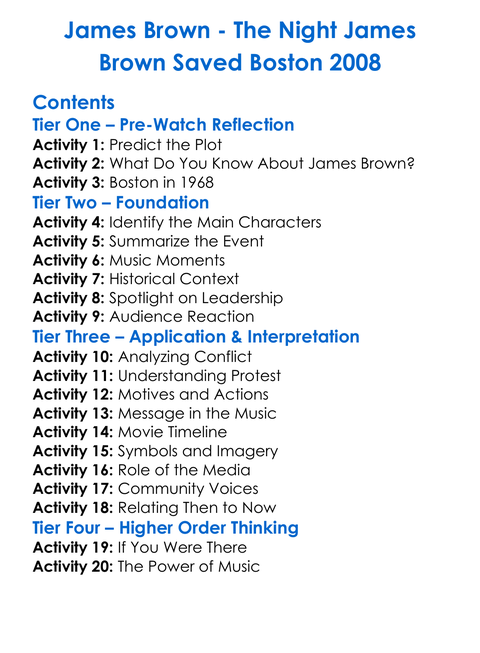 James Brown Worksheet Activity Booklet