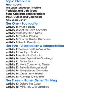 Java Basics Worksheet Activity Booklet