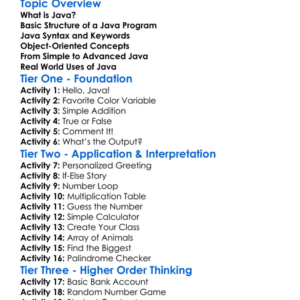 Java Programming Worksheet Activity Booklet