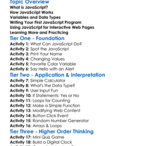 Javascript Basics Worksheet Activity Booklet