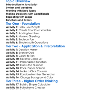 Javascript Essentials Worksheet Activity Booklet