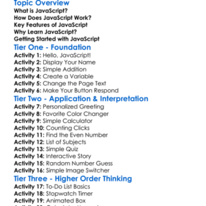 Javascript Programming Worksheet Activity Booklet