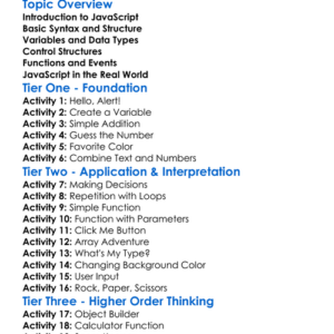 Javascript Worksheet Activity Booklet