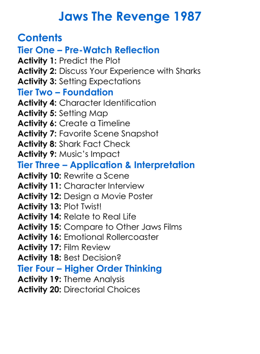 Jaws The Revenge 1987 Worksheet Activity Booklet