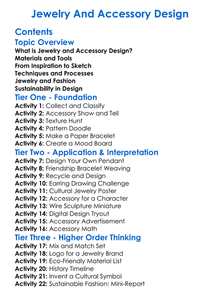 Jewelry And Accessory Design Worksheet Activity Booklet