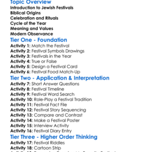 Jewish Festivals Worksheet Activity Booklet