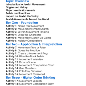 Jewish Movements Worksheet Activity Booklet