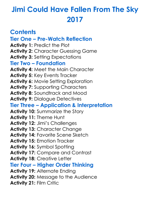Jimi Could Have Fallen From The Sky 2017 Worksheet Activity Booklet