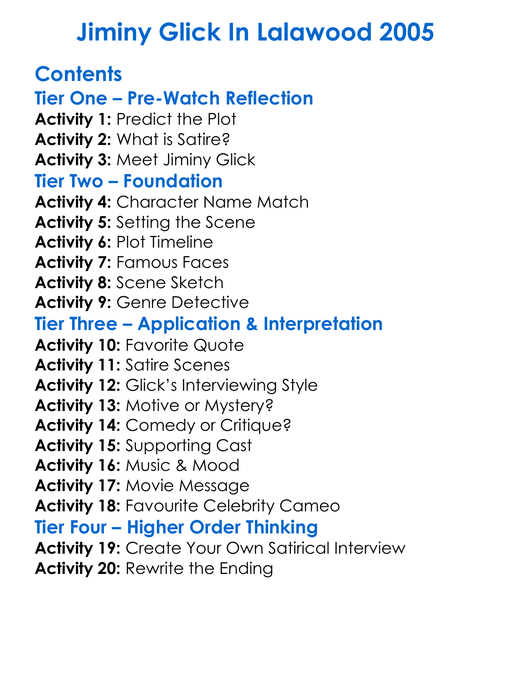 Jiminy Glick In Lalawood 2005 Worksheet Activity Booklet