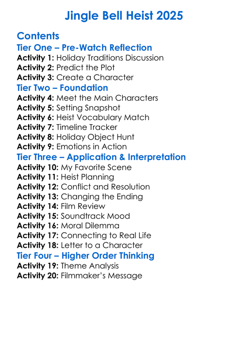 Jingle Bell Heist 2025 Worksheet Activity Booklet