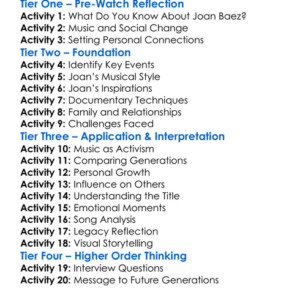 Joan Baez I Am A Noise 2023 Worksheet Activity Booklet