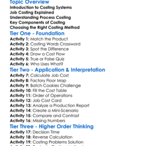 Job And Process Costing Worksheet Activity Booklet