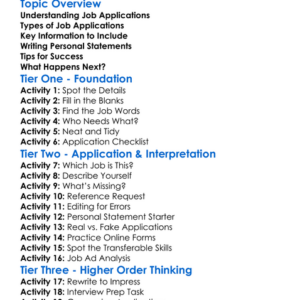 Job Applications Worksheet Activity Booklet