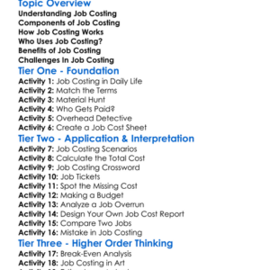 Job Costing Worksheet Activity Booklet
