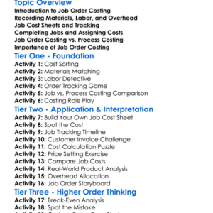 Job Order Costing Worksheet Activity Booklet