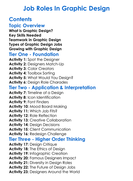 Job Roles In Graphic Design Worksheet Activity Booklet