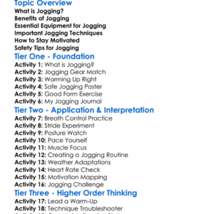 Jogging Techniques Worksheet Activity Booklet