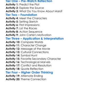 John Carter 2012 Worksheet Activity Booklet