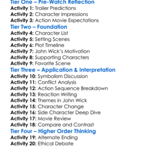 John Wick 2014 Worksheet Activity Booklet