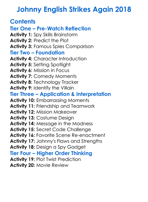 Johnny English Strikes Again 2018 Worksheet Activity Booklet