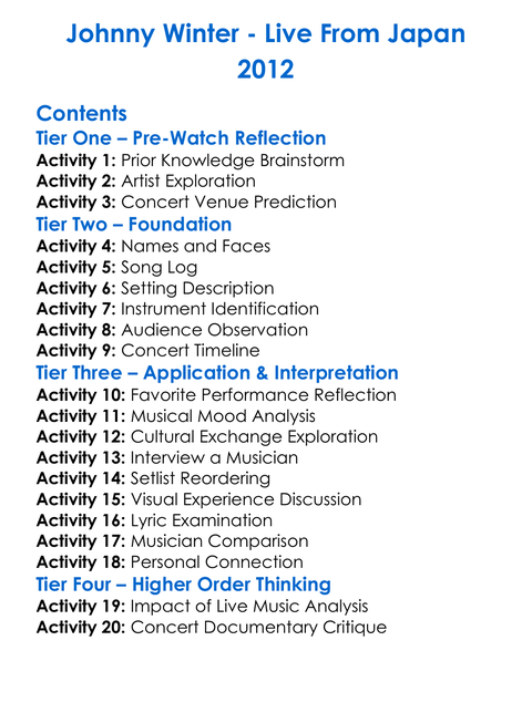 Johnny Winter Worksheet Activity Booklet