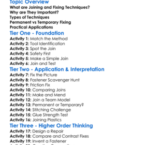 Joining And Fixing Techniques Worksheet Activity Booklet