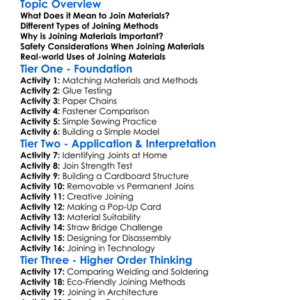 Joining Materials Worksheet Activity Booklet