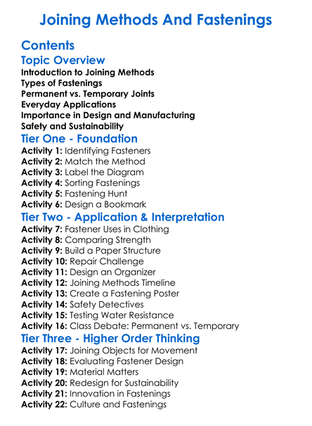Joining Methods And Fastenings Worksheet Activity Booklet