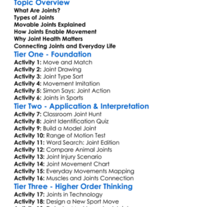 Joint Types And Movement Worksheet Activity Booklet