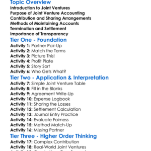 Joint Venture Accounting Worksheet Activity Booklet