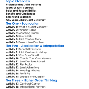 Joint Ventures Worksheet Activity Booklet