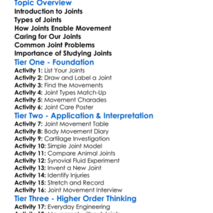 Joints And Body Movement Worksheet Activity Booklet