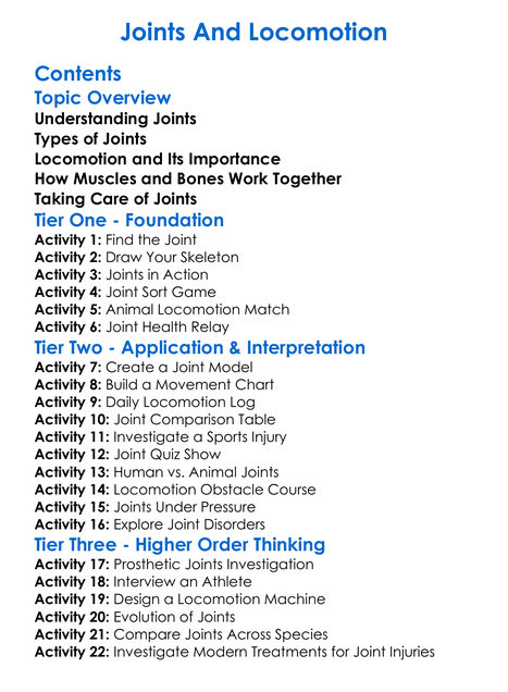 Joints And Locomotion Worksheet Activity Booklet