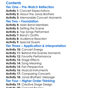 Jonas Brothers The Concert Experience 2009 Worksheet Activity Booklet