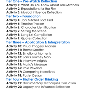 Joni Mitchell Lady Blue 2022 Worksheet Activity Booklet