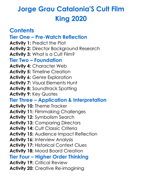 Jorge Grau Catalonias Cult Film King 2020 Worksheet Activity Booklet