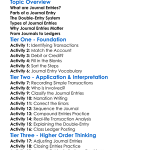 Journal Entries Worksheet Activity Booklet