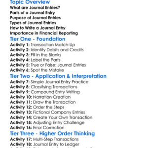 Journal Entries Worksheet Activity Booklet
