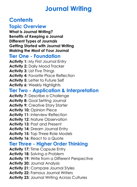 Journal Writing Worksheet Activity Booklet
