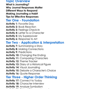 Journaling Responses Worksheet Activity Booklet