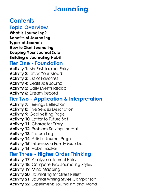 Journaling Worksheet Activity Booklet