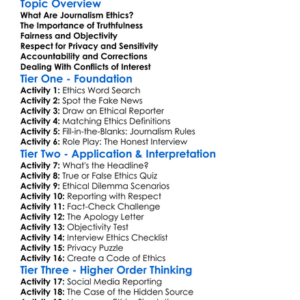 Journalism Ethics Worksheet Activity Booklet