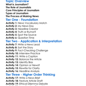 Journalism Fundamentals Worksheet Activity Booklet