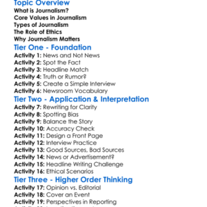Journalism Principles Worksheet Activity Booklet