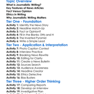 Journalistic Writing Worksheet Activity Booklet